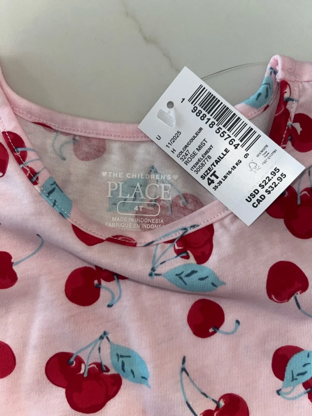NWT The Children's Place Pink Cherry Ruffle Dress - Picture 2 of 5